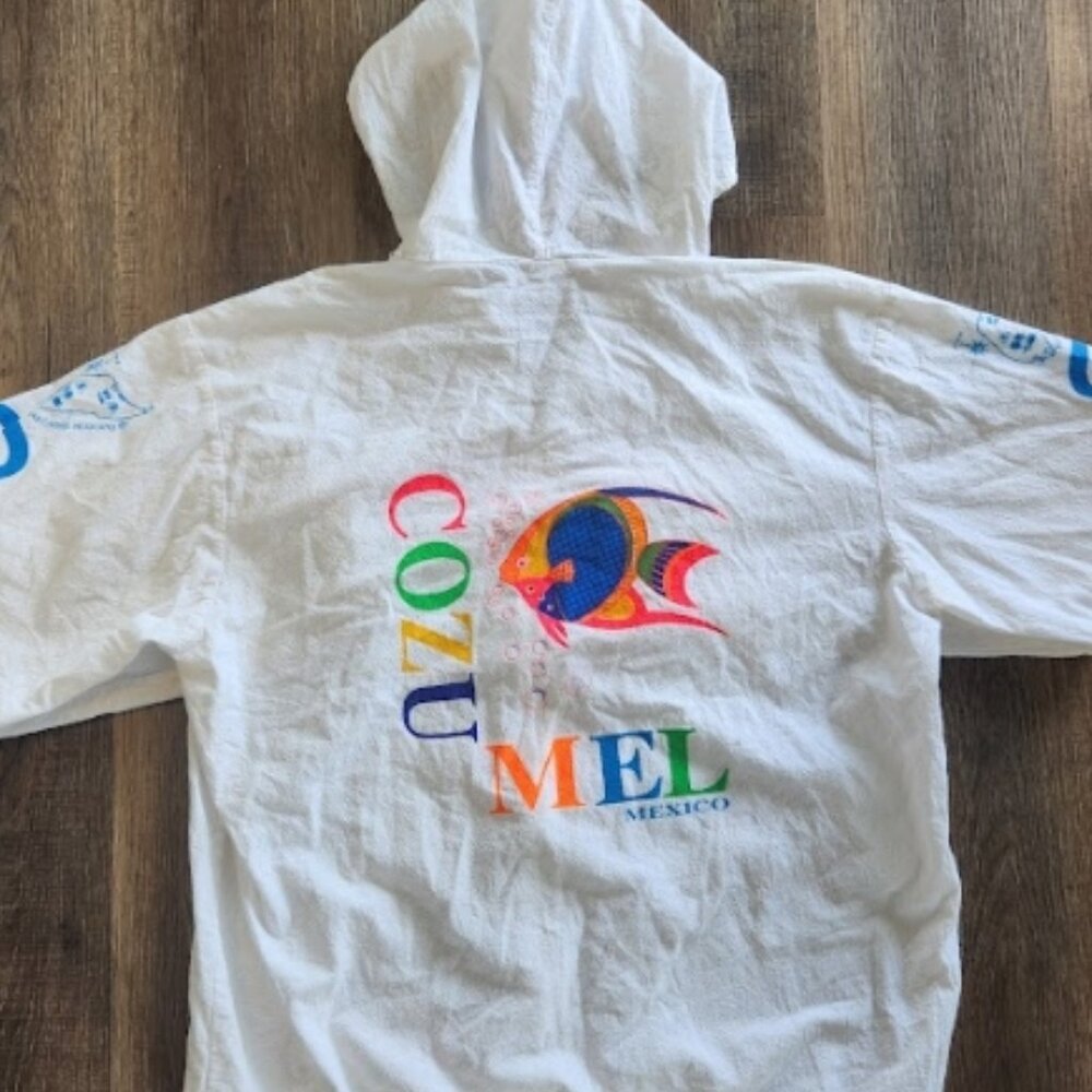 🐠🪸Vintage 90s Neon Cozumel Mexico Graphic Lightweight Hooded Jacket-L